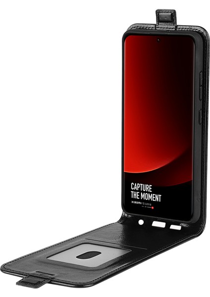 Xiaomi 13 Ultra Çılgın At Doku Dikey Flip Telefon Kapak Black Için Kart Tutucu Deri Telefon Kılıfı (Yurt Dışından) modelleri