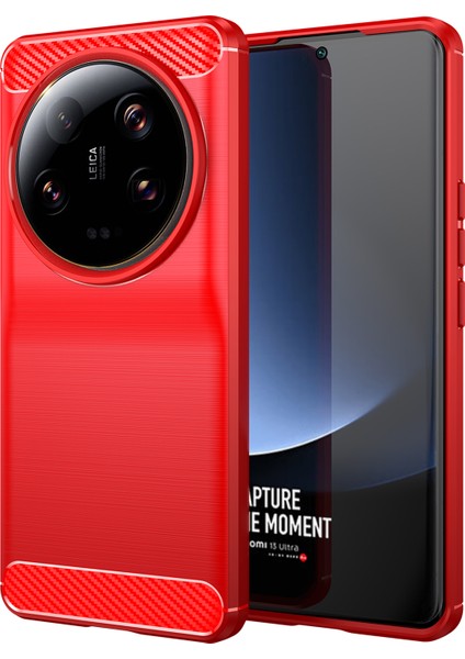 Karbon Fiber Doku Xiaomi Için Tpu Kılıf 13 Ultra, Kazanmaya Dayanıklı Fırçalı Telefon Koruyucu Kapak-Kırmızı (Yurt Dışından)