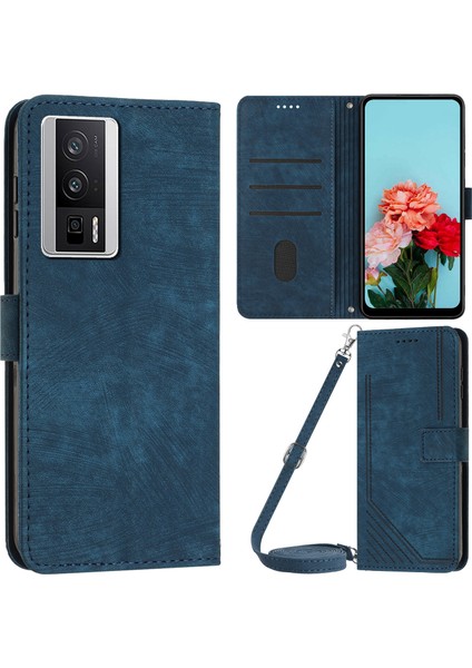 Xiaomi Poco F5 Pro 5g/redmi K60 Pro 5G/K60 5g Deri Telefon Kılıf Hatları Baskılı Stand Telefon Cüzdanı Kapak Sapfire (Yurt Dışından)