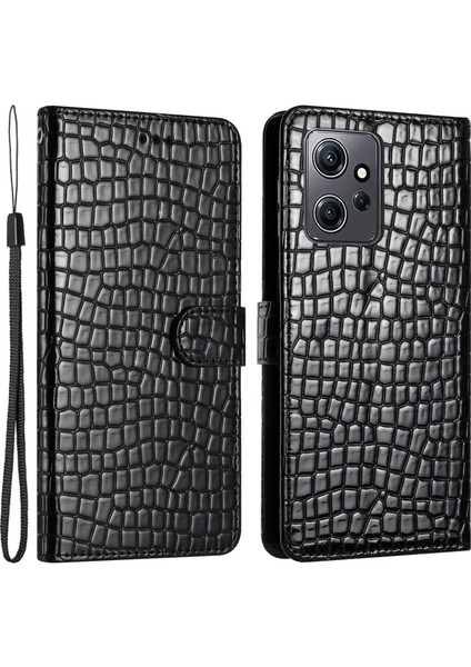 Xiaomi Için Redmi Note 12 4g Stand Cüzdan Deri Kapağı Timsah Doku Telefon Kılıfı El Strap-Black (Yurt Dışından)