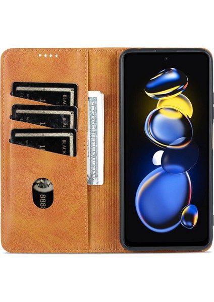 Xiaomi Redmi Için Note 11T Pro 5g/not 11T Pro+ 5g/poco X4 Gt 5g/redmi K50I 5g Pu Deri Deri Stand Cüzdan Kılıfı Manyetik Kapatma Telefon Kapak-Kahverengi (Yurt Dışından)