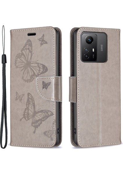 Xiaomi Redmi Için Note 12S 4g Stand Cüzdan Telefon Kılıfı Kelebek Baskılı Deri Flip Kapak Kayış-Grey (Yurt Dışından)