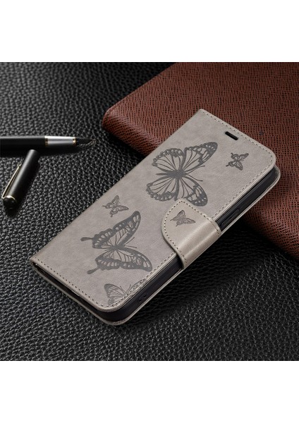 Xiaomi Redmi Için Note 12S 4g Stand Cüzdan Telefon Kılıfı Kelebek Baskılı Deri Flip Kapak Kayış-Grey (Yurt Dışından)
