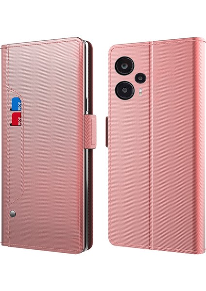 Xiaomi Için Redmi Note 12 Turbo/poco F5 5g Deri Kılıf Aynası Tasarım Stand Kart Tutucu Telefon Kapak Golü Altın (Yurt Dışından)