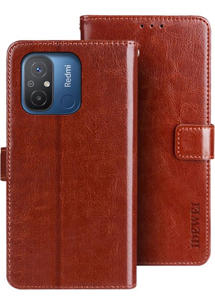 Xiaomi Redmi 12C 4g Için Flip Anti-Drop Telefon Kapağı, Çılgın At Dokusu Pu Deri Deri Flip Cüzdan Kılıfı Stand-Brown (Yurt Dışından)