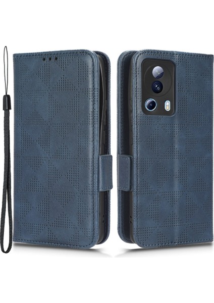Xiaomi 13 Lite/civi 2 5g Deri Telefon Cüzdan Kılıfı Baskılı Üçgen Desen Standı Akıllı Telefon Kapak Mavisi (Yurt Dışından)