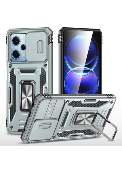Xiaomi Için Zırh Serisi Poco X5 Pro 5g/redmi Note 12 Pro Speed ​​5g/not 12 Pro 5g Slayt Lens Kapak Telefon Kickstand Pc+Tpu Kapak-Grey (Yurt Dışından)