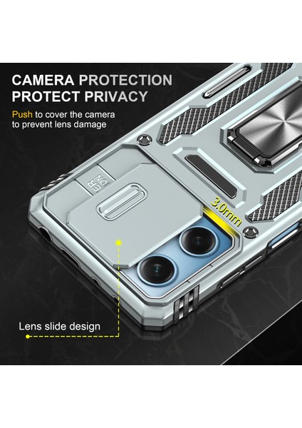 Xiaomi Için Zırh Serisi Poco X5 Pro 5g/redmi Note 12 Pro Speed ​​5g/not 12 Pro 5g Slayt Lens Kapak Telefon Kickstand Pc+Tpu Kapak-Grey (Yurt Dışından)