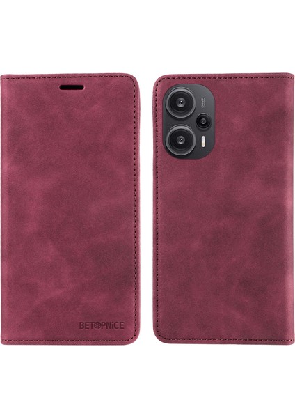 Xiaomi Için Rfıd Engelleme Kabuğu Redmi Not 12 Turbo/poco F5 5g Telefon Cüzdan Kılıf Deri Deri Stand Kapak Kırmızı (Yurt Dışından)