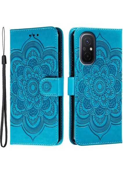 Xiaomi Redmi 12C 4g Deri Cüzdan Telefon Kapağı Mandala Baskalı Damla Koşullu Stand Case-Mavi (Yurt Dışından)