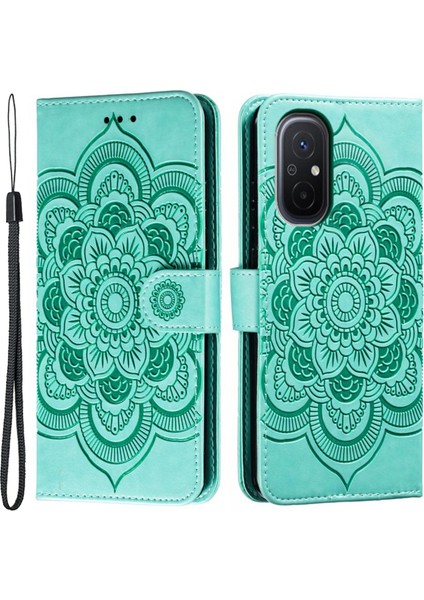 Xiaomi Redmi Için 12C 4g Deri Cüzdanlı Telefon Kapağı Mandala Baskalı Damla Geçirmez Stand Örnek Yeşil (Yurt Dışından)