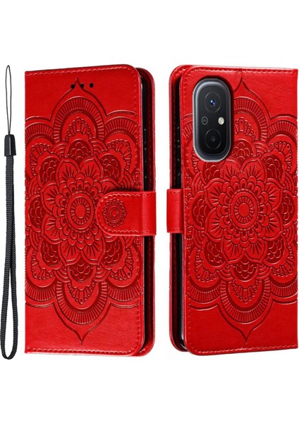Xiaomi Redmi Için 12C 4g Deri Cüzdan Telefon Kapağı Mandala Baskalı Damla Koşullu Stand Kutu-Kırmızı (Yurt Dışından)