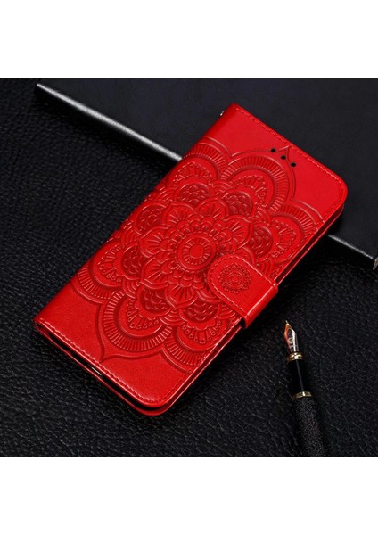 Xiaomi Redmi Için 12C 4g Deri Cüzdan Telefon Kapağı Mandala Baskalı Damla Koşullu Stand Kutu-Kırmızı (Yurt Dışından) modelleri