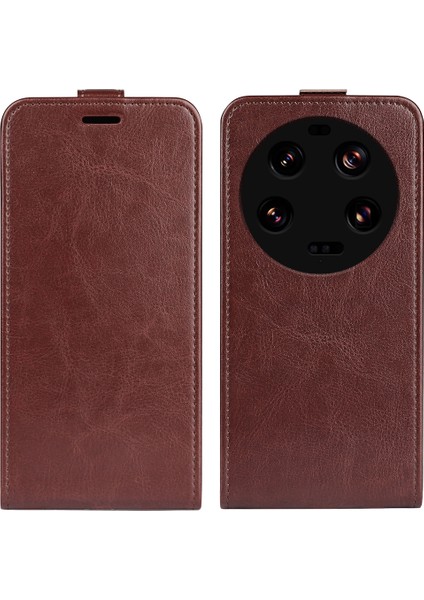 Kart Tutucu Deri Telefon Kılıfı Xiaomi 13 Ultra Çılgın At Doku Dikey Flip Telefon Kapak Kılıfı (Yurt Dışından)