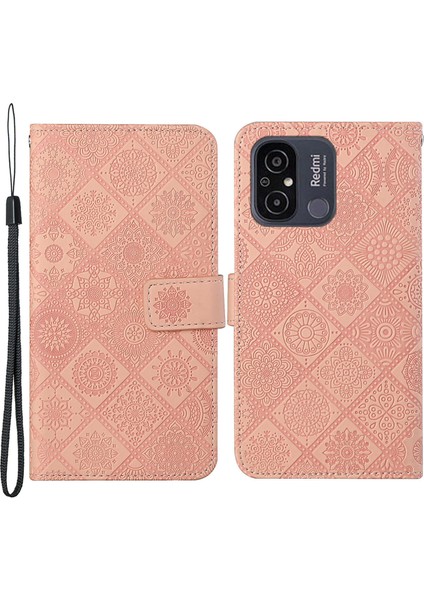 Xiaomi Redmi Için 12C 4g Baskılı Çiçek Telefon Kapağı Cüzdan Deri Koruyucu Telefon Kılıfı Stand Pink (Yurt Dışından)