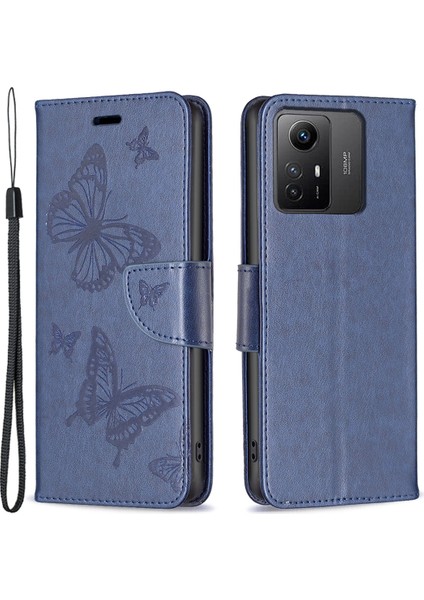Xiaomi Redmi Için Note 12S 4g Stand Cüzdan Telefon Kılıfı Kelebek Baskılı Deri Flip Kapak Kayış Mavisi ile (Yurt Dışından)