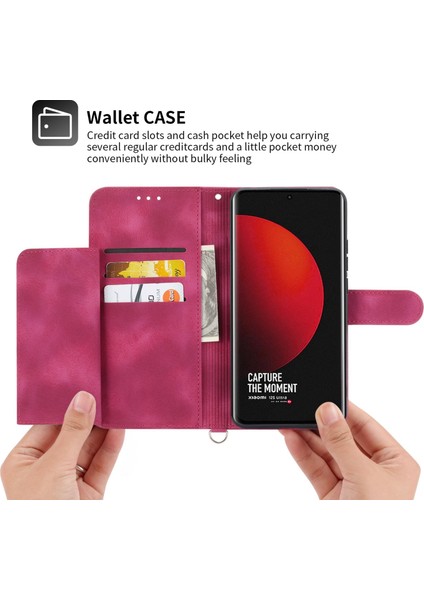 Xiaomi 12S Için Ultra 5g Baskılı Çiçekler Cilt Touch Pu Deri Derecisi Stand Cüzdanı Çoklu Kart Yuvaları Telefon Kapağı Bilek Kayışı ve Omuz Kayışı-Kırmızı Kırmızı (Yurt Dışından)