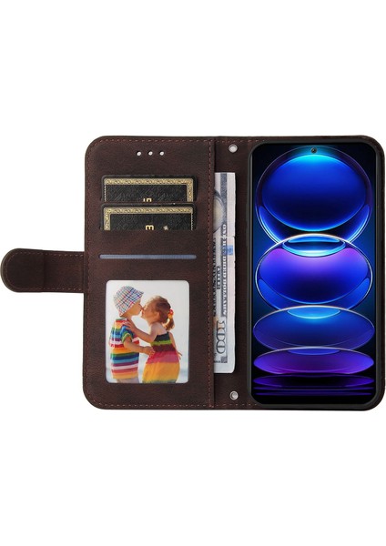 Xiaomi Redmi Için Note 12 5g (Global)/(Hindistan)/(Çin)/poco X5 5g Pu Deri Telefon Kılıfı Baskalı Çizgiler Cilt Touch Stand Cüzdan Folio Cover-Brown (Yurt Dışından)