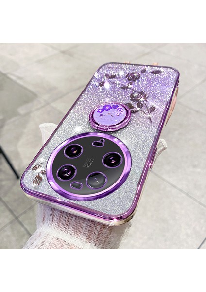 Xiaomi 13 Ultra Çiçek Deseni Glitter Şok Geçirmez Tpu Kapak Yüzüğü Kickstand Telefon Vaka-Mor (Yurt Dışından) fiyatları