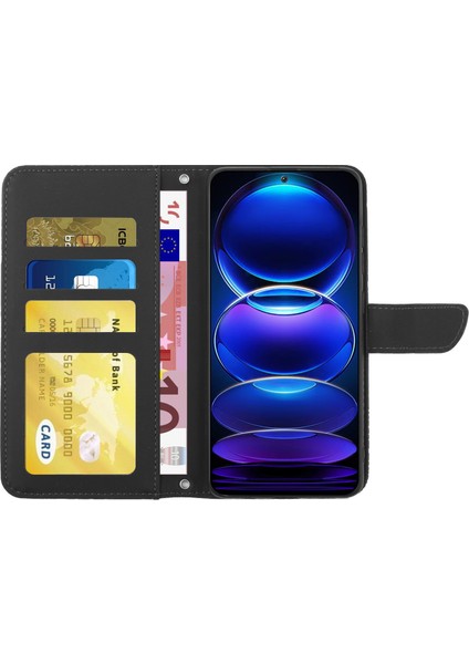 Xiaomi Redmi Için HT03 Not 12 5g (Global)/(Hindistan)/(Çin)/poco X5 5g Kelebek Çiçekleri Baskılı Cilt Touch Pu Deri Kapak Cüzdan Fonksiyonu Telefon Kılıfı Omuz Kayış Black (Yurt Dışından)