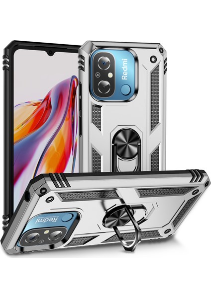 Xiaomi Redmi Için 12C 4g Telefon Kılıfı ile Ring Kickstand Shockproof Pc+Tpu Geri Kapak Silver (Yurt Dışından)