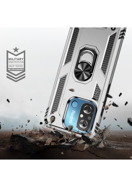 Xiaomi Redmi Için 12C 4g Telefon Kılıfı ile Ring Kickstand Shockproof Pc+Tpu Geri Kapak Silver (Yurt Dışından) fiyatları