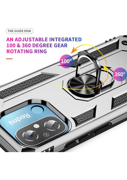 Xiaomi Redmi Için 12C 4g Telefon Kılıfı ile Ring Kickstand Shockproof Pc+Tpu Geri Kapak Silver (Yurt Dışından) modelleri