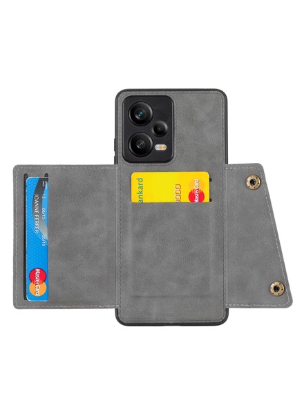 Xiaomi Redmi Için Note 12 Pro 5g Kickstand Pu Deri Kaplamalı Tpu Kasa Çift Düğme Kart Yuvaları Telefon Kapağı Araba Montajı Metal Sac Grey (Yurt Dışından) fiyatları