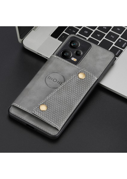 Xiaomi Redmi Için Note 12 Pro 5g Kickstand Pu Deri Kaplamalı Tpu Kasa Çift Düğme Kart Yuvaları Telefon Kapağı Araba Montajı Metal Sac Grey (Yurt Dışından) indirimleri
