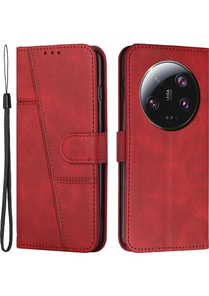 Xiaomi Için Cüzdan Stand Kılıfı 13 Ultra Manyetik Toka Folio Flip Pu Deri Cep Telefonu Damla Geçirmez Kapak-Kırmızı (Yurt Dışından)