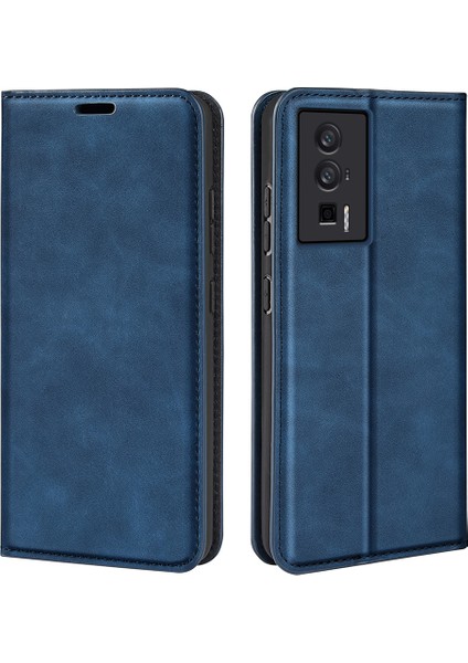 Xiaomi Için Poco F5 Pro 5g/redmi K60 Pro 5G/K60 5g Cilt Touch Hissed Hissedilen Manyetik Oto Ahmsorbed Cüzdan Pu Deri Flip Stand Telefon Kapak Mavisi (Yurt Dışından)