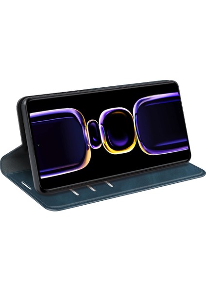 Xiaomi Için Poco F5 Pro 5g/redmi K60 Pro 5G/K60 5g Cilt Touch Hissed Hissedilen Manyetik Oto Ahmsorbed Cüzdan Pu Deri Flip Stand Telefon Kapak Mavisi (Yurt Dışından) modelleri
