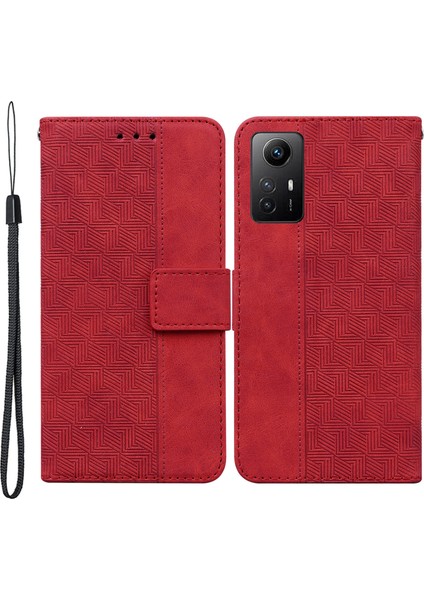 Xiaomi Için Redmi Note 12S 4g Geometri Basılı Baskılı Düşüş Koşullu Pu Deri Cüzdan Stand Telefon Mobile Case-Red (Yurt Dışından)