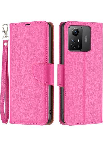 Xiaomi Redmi Için Flip Stand Telefon Kapağı Not 12S 4g, Cüzdan Pu Deri Litchi Doku Telefon Kılıfı Strap-Rose (Yurt Dışından)