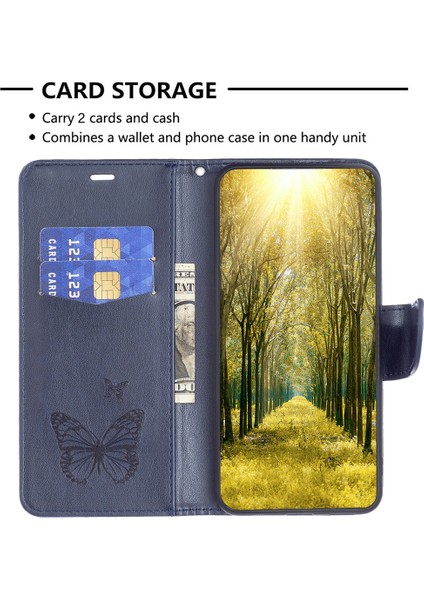 Xiaomi Redmi Için Şok Geçirmez Kılıf Not 12 Pro 5g/not 12 Pro Hız 5g/poco X5 Pro 5g Pu Deri Kapak Kelebek Baskılı Cüzdan Telefon Kılıfı Strap-Dark Mavi (Yurt Dışından)