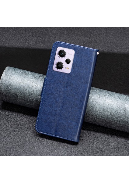 Xiaomi Redmi Için Şok Geçirmez Kılıf Not 12 Pro 5g/not 12 Pro Hız 5g/poco X5 Pro 5g Pu Deri Kapak Kelebek Baskılı Cüzdan Telefon Kılıfı Strap-Dark Mavi (Yurt Dışından)
