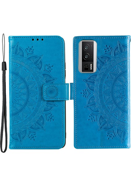 Xiaomi Poco F5 Pro 5g/redmi K60 Pro 5G/K60 5g Cep Telefonu Kabuğu Baskılı Mandala Çiçek Desen Cüzdan Stand Telefon Kılıf Mavisi (Yurt Dışından)
