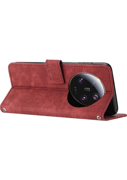 Xiaomi Için 13 Ultra Anti-Çizelge Baskılı Çizgiler Çizgiye Dönüş Kılıf Deri Touch Pu Deri Stand Cüzdan Telefon Kapak-Kırmızı (Yurt Dışından) indirimleri