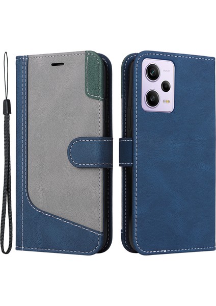 Xiaomi Redmi Için Note 12 Pro 5g/note 12 Pro Speed ​​5g/poco X5 Pro 5g Deri Telefon Cüzdan Kılıfı Üç Renkli Ekleme Stand Kapağı Strap-Mavi ile (Yurt Dışından)