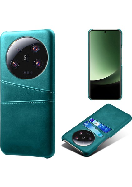 Xiaomi Için 13 Ultra Telefon Kapağı Çift Kart Yuvaları Pu Deri Kapalı Sabit Pc Telefon Geri Geri Yeşil (Yurt Dışından)
