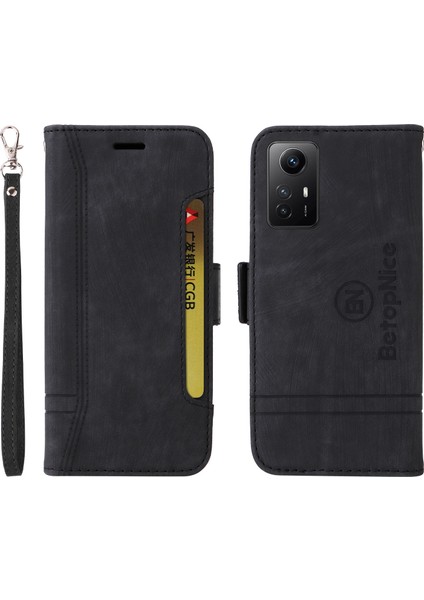 Xiaomi Için Redmi Note 12S 4g Cüzdan Telefon Kapağı Dikiş Baskılı Baskılı Anti Drop Pu Deri Kılıf Black (Yurt Dışından)