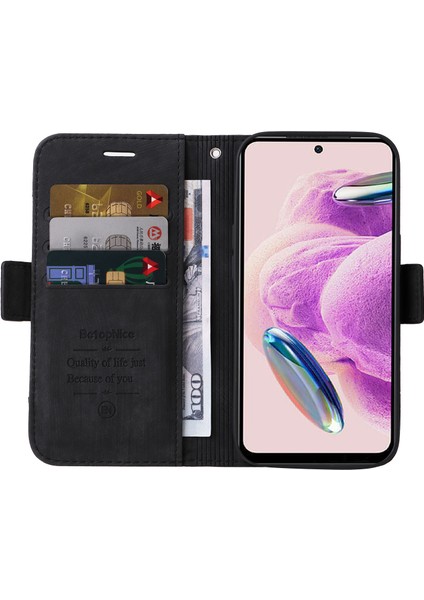 Xiaomi Için Redmi Note 12S 4g Cüzdan Telefon Kapağı Dikiş Baskılı Baskılı Anti Drop Pu Deri Kılıf Black (Yurt Dışından) fiyatları