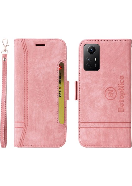 Xiaomi Için Redmi Note 12S 4g Cüzdan Telefon Kapağı Dikiş Baskılı Baskılı Anti Drop Pu Deri Kılıf Pembe (Yurt Dışından)