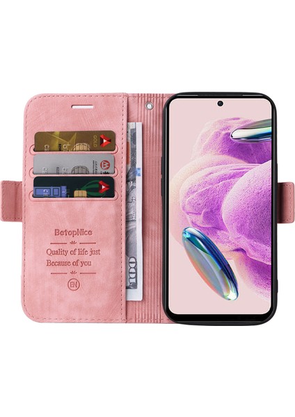 Xiaomi Için Redmi Note 12S 4g Cüzdan Telefon Kapağı Dikiş Baskılı Baskılı Anti Drop Pu Deri Kılıf Pembe (Yurt Dışından)