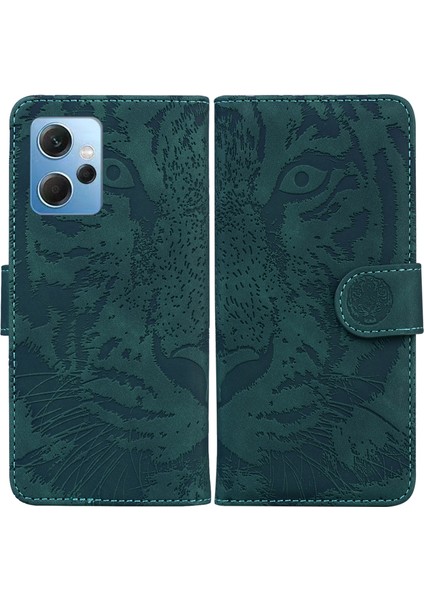 Xiaomi Redmi Için Note 12 4g Cüzdan Kılıfı Stand Tiger Baskı Flip Folio Pu Deri Telefon Kapak Yeşili (Yurt Dışından)