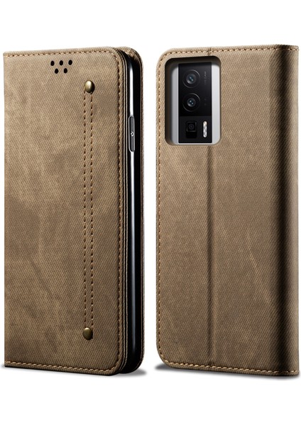 Xiaomi Poco F5 Pro 5g/redmi K60 Pro 5G/K60 5g Cüzdan Stand Kot Doku Pu Deri Manyetik Oto Absorbed Telefon Kasası-Khaki (Yurt Dışından)