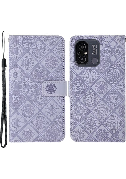 Xiaomi Redmi Için 12C 4g Baskılı Çiçek Telefon Kapağı Cüzdan Deri Koruyucu Telefon Kılıfı Stand-Purple (Yurt Dışından)