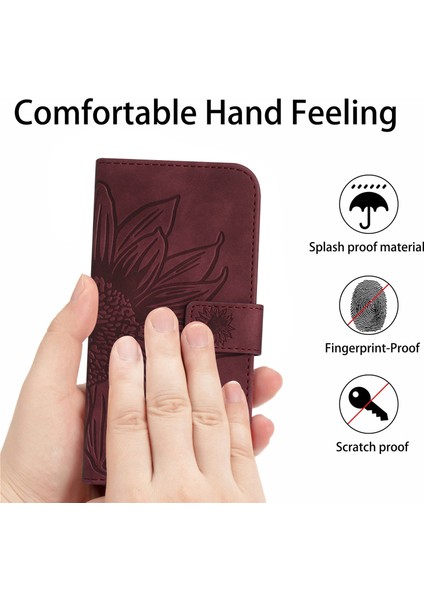HT04 Cüzdan Flip Kapak Xiaomi Için Poco F5 Pro 5g/redmi K60 5G/K60 Pro 5g, Pu Deri Standı Ayçiçeği Deseni Omuz Askısı Kırmızıyla Baskılı Telefon Kılıfı (Yurt Dışından)