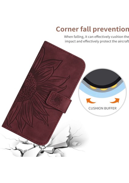 HT04 Cüzdan Flip Kapak Xiaomi Için Poco F5 Pro 5g/redmi K60 5G/K60 Pro 5g, Pu Deri Standı Ayçiçeği Deseni Omuz Askısı Kırmızıyla Baskılı Telefon Kılıfı (Yurt Dışından)