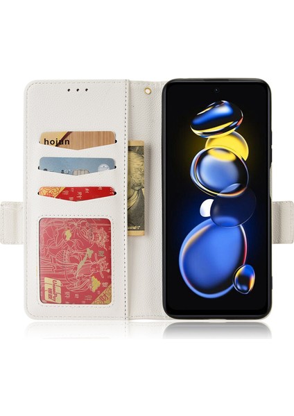 Xiaomi Redmi Için Not 11T Pro 5g/not 11T Pro+ 5g/not 12T Pro 5g/poco X4 Gt 5g/redmı K50I 5g Kitap Stili Pu Deri Litchi Doku Telefon Kılıf Stand Cüzdan Manyetik Toka Kapak-Beyaz (Yurt Dışından)